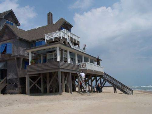 Beach house with blue shutters